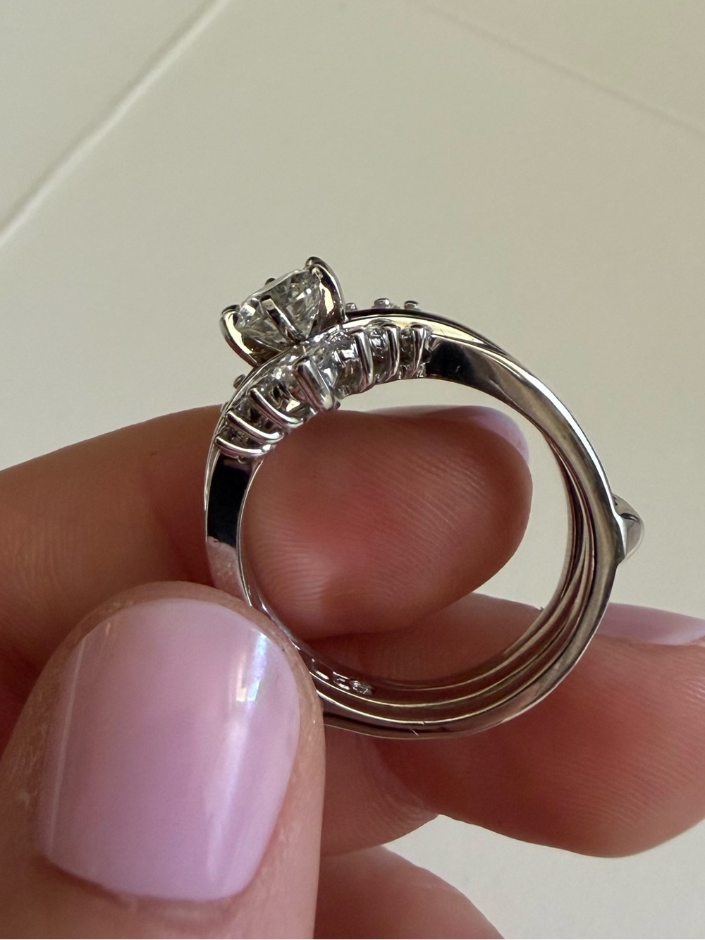 14k White Gold & Diamond Two Ring Bridal Set size 9 - Picture 10 of 15